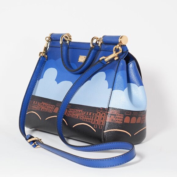 Dolce & Gabbana Firenze Miss Sicily Bag Blue Leather Top Handle - Picture 6 of 9